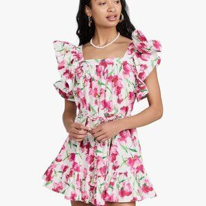 New With Tags MISA Selma Floral Print Cotton Dress - Size M, Flutter Sleeves